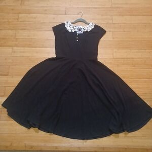 Hell Bunny Black Dress with Cream Floral Detail Collar